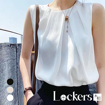 【Lockers 木櫃】夏季層次感皺褶圓領背心 L112051504 XL 白色XL