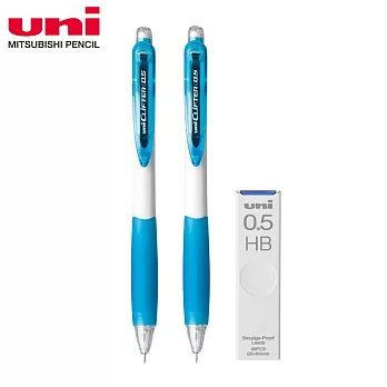 (2筆1芯)UNI 抗污鉛芯0.5HB + Clifter M5-118 國民大嘴自動鉛筆  淺藍白