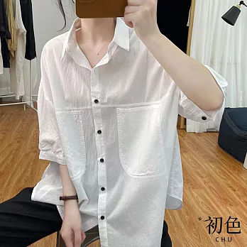 【初色】純色翻領蝙蝠袖襯衫上衣-共3色-67185(L-2XL可選) 2XL 白色