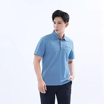【遊遍天下】男款顯瘦格紋抗UV吸濕排汗機能POLO衫(GS1015) M 水藍
