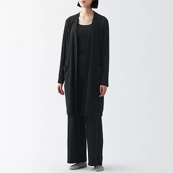 【MUJI 無印良品】女棉混莫代爾寬版螺紋長版開襟衫 L 黑色