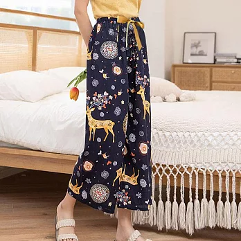 【AnZa】輕薄涼感棉綢九分休閒闊腿褲(多色) FREE 9.煙火小鹿