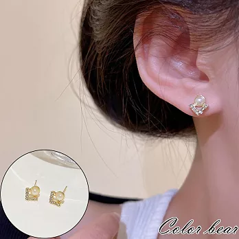 【卡樂熊】S925銀韓系水鑽方塊造型耳環飾品- 方塊