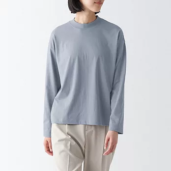 【MUJI 無印良品】女棉混天竺圓領長袖T恤 M 淺藍