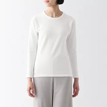 【MUJI 無印良品】女有機棉混保暖厚織圓領長袖T恤 XL 白色