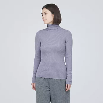 【MUJI 無印良品】女羊毛可水洗螺紋高領針織衫 L 淺紫