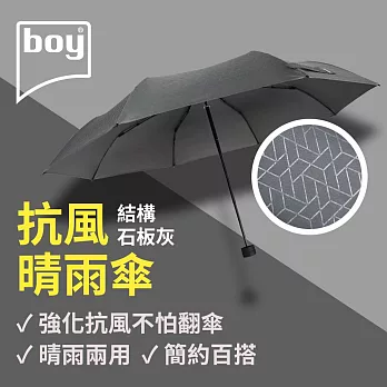 【德國boy】抗UV三折防風晴雨傘 結構- 石板灰