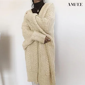 【AMIEE】溫柔粗鉤針麻花毛衣外套(2色/FREE/KDTQ-6943) F 杏色