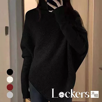 【Lockers 木櫃】秋冬爆款韓系慵懶不規則高領毛衣 L113010203 M 黑色M