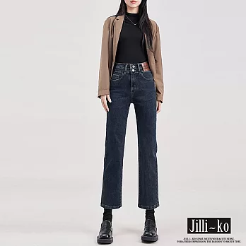 【Jilli~ko】高腰寬鬆顯瘦直筒九分牛仔褲 M-2XL J11599 L 深藍色