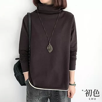 【初色】秋冬高領加厚純色保暖寬鬆長袖上衣-共5色-31673(M-2XL可選) L 咖啡色