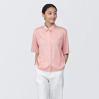 【MUJI 無印良品】女嫘縈混聚酯纖維標準領短袖襯衫 M 淺粉