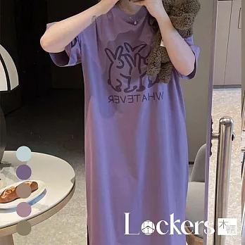 【Lockers 木櫃】夏季懶人顯瘦居家可外穿連衣裙 L113030102 F 紫色F