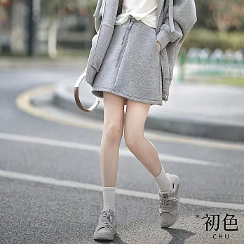【初色】素色繫帶收腰顯瘦雙口袋半身短裙-灰色-32959(M-XL可選) M 灰色