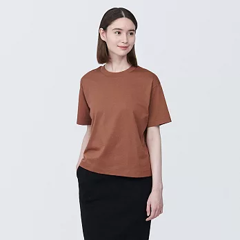 【MUJI 無印良品】女棉混天竺圓領短袖T恤 S 棕色