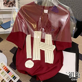 【初色】圓領短袖字母印花T恤上衣-酒紅色-33126(M-2XL可選) XL 酒紅色