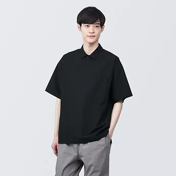 【MUJI 無印良品】男棉混涼感短袖布帛POLO衫 S 黑色