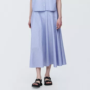 【MUJI 無印良品】女有機棉涼感平織布寬擺裙 L 藍直紋
