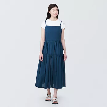 【MUJI 無印良品】女強撚細肩帶洋裝 L 深藍