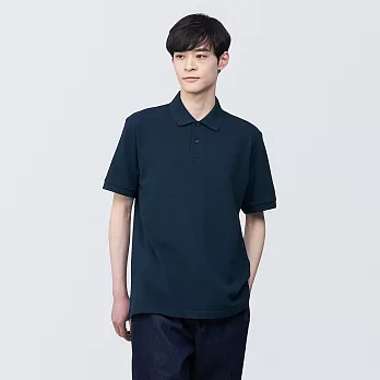 【MUJI 無印良品】男棉水洗鹿子織短袖POLO衫 XL 暗藍