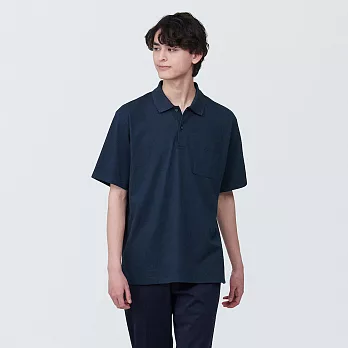 【MUJI 無印良品】男棉水洗天竺短袖POLO衫 XL 暗藍