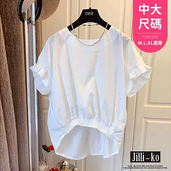 【Jilli~ko】中大尺碼設計感寬鬆顯瘦短袖上衣女 J11864 FREE 白色