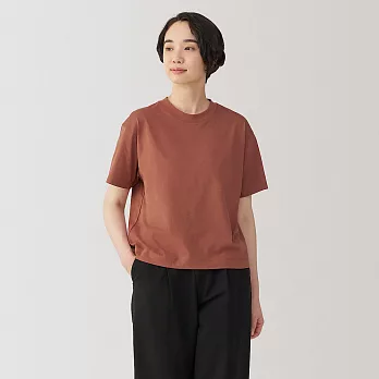 【MUJI 無印良品】女天竺圓領短袖T恤 S 棕色