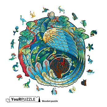 【YouRPUZZLE】木質不規則立體拼圖 圓形孔雀