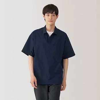 【MUJI 無印良品】男涼感短袖布帛POLO衫 S 深藍