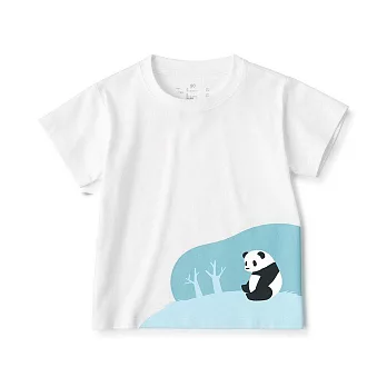 【MUJI 無印良品】幼兒容易穿脫印花短袖T恤 80 大貓熊(柔白)