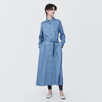 【MUJI 無印良品】女嫘縈混標準領長袖洋裝 XL 煙燻藍