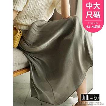 【Jilli~ko】中大尺碼薄款百褶雙層絲光蓬蓬裙 J11861  FREE 灰綠