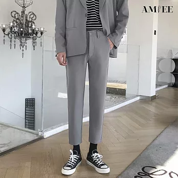 【AMIEE】潮男質感垂墜感休閒九分直筒褲(男裝/KDPY-K9) 27 淺灰色