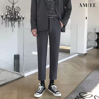 【AMIEE】潮男質感垂墜感休閒九分直筒褲(男裝/KDPY-K9) 27 深灰色