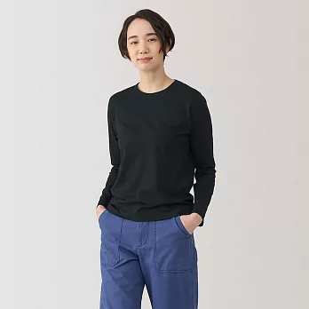 【MUJI 無印良品】女天竺圓領長袖T恤 S 黑色