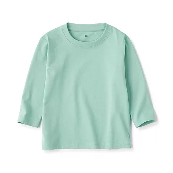 【MUJI 無印良品】幼兒容易穿脫圓領長袖T恤 90 煙燻綠