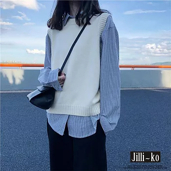 【Jilli~ko】韓版圓領疊穿針織背心 J11928  FREE 白色