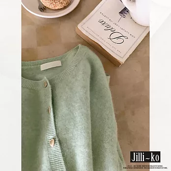 【Jilli~ko】愛心扣薄款短版針織開衫 J11929  FREE 綠色