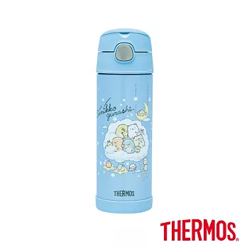 【THERMOS 膳魔師】不鏽鋼角落小夥伴真空兩用保冷瓶兒童水壺470ml(F4021CSG-SWLB)  星空漫步-淺藍