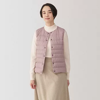 【MUJI 無印良品】女輕量羽絨抗靜電內裏無領背心 M 粉紅