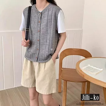 【Jilli~ko】韓版文藝風針織馬甲背心女疊穿百搭寬鬆無袖上衣 J11952  FREE 灰色