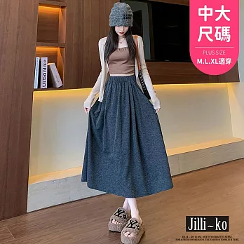 【Jilli~ko】糯米裙女高腰顯瘦傘裙A字中長學院風針織半身裙 J11975  FREE 深灰