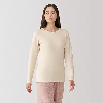 【MUJI 無印良品】女棉混羊毛保暖圓領長袖T恤 M 象牙白