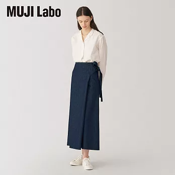 【MUJI 無印良品】MUJI Labo女和紙混丹寧裹身裙 S-M 暗藍