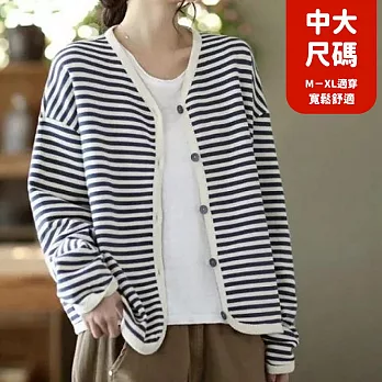 【慢。生活】條紋開衫薄款上衣保暖慵懶百搭休閒外套 50945  FREE 深藍
