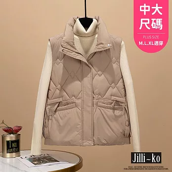 【Jilli~ko】短款時尚夾棉坎肩寬鬆加厚背心馬甲 J11981  FREE 卡其