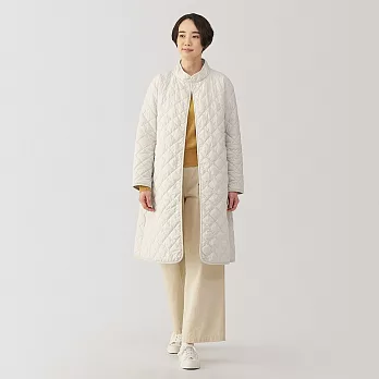 【MUJI 無印良品】女可水洗鋪棉刺縫大衣 S 象牙白