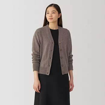 【MUJI 無印良品】女羊毛可水洗中密織V領開襟衫 M 深摩卡棕