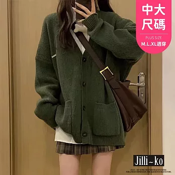 【Jilli~ko】學院風V領針織毛衣寬鬆慵懶外套女 J11999  FREE 綠色