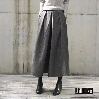 【Jilli~ko】秋冬新款裙褲寬鬆九分闊腿褲毛呢鬆緊腰 L-XL J12033  L 灰色